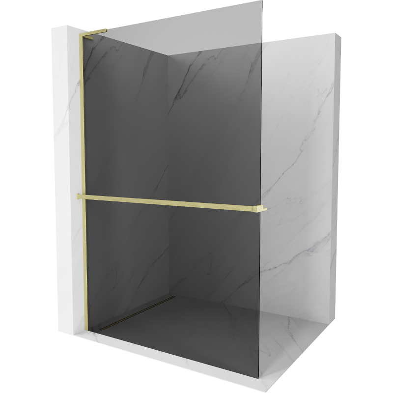 Mexen Kioto+ L sprchová stěna s policí Walk-in 110 x 200 cm, grafit, zlatá kartáčovaná - 800-110-123-55-40