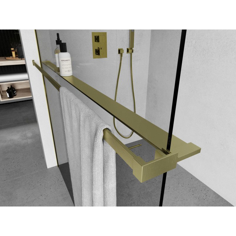 Mexen police ke sprchové stěně s relingem na ručníky, zlatá kartáčovaná - 800-02-55