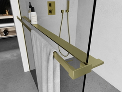 Mexen police ke sprchové stěně s relingem na ručníky, zlatá kartáčovaná - 800-02-55