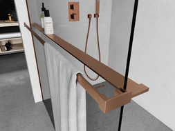 Mexen polička k sprchové stěně s madlem na ručníky, kartáčovaná měď - 800-02-65