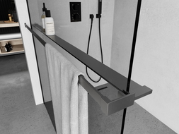 Mexen polička ke sprchové stěně s relingem na ručníky, kartáčovaná gun šedá - 800-02-66