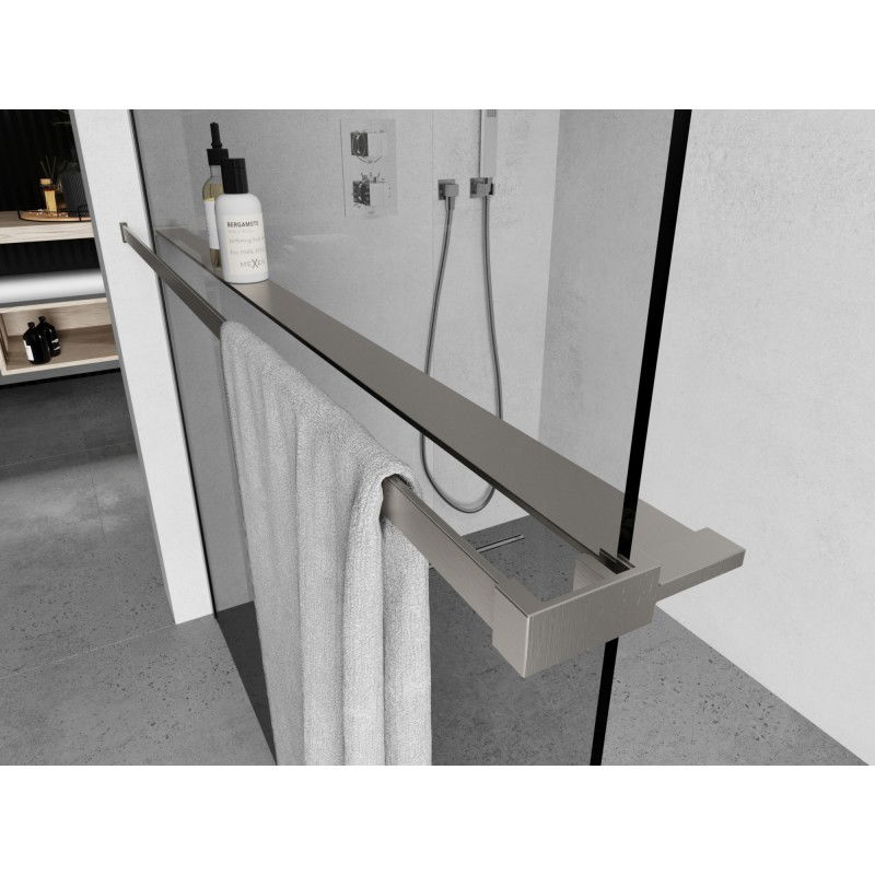 Mexen police na sprchovou stěnu s relingem na ručníky, kartáčovaný nikl - 800-02-97