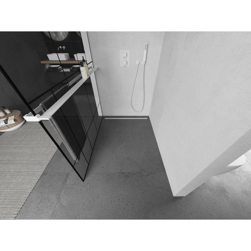 Mexen Kioto+ L sprchová stěna s policí Walk-in 80 x 200 cm, černý vzor, bílá - 800-080-123-20-78