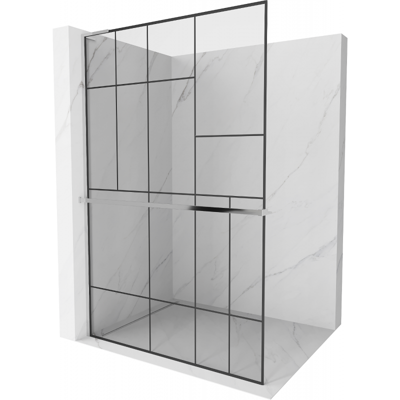 Mexen Kioto+ L sprchová stěna s policí Walk-in 110 x 200 cm, černý vzor, chrom - 800-110-123-01-78