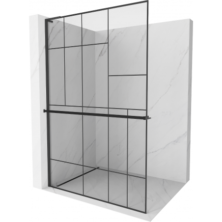 Mexen Kioto+ L sprchová stěna s poličkou Walk-in 90 x 200 cm, černý vzor, černá - 800-090-123-70-78