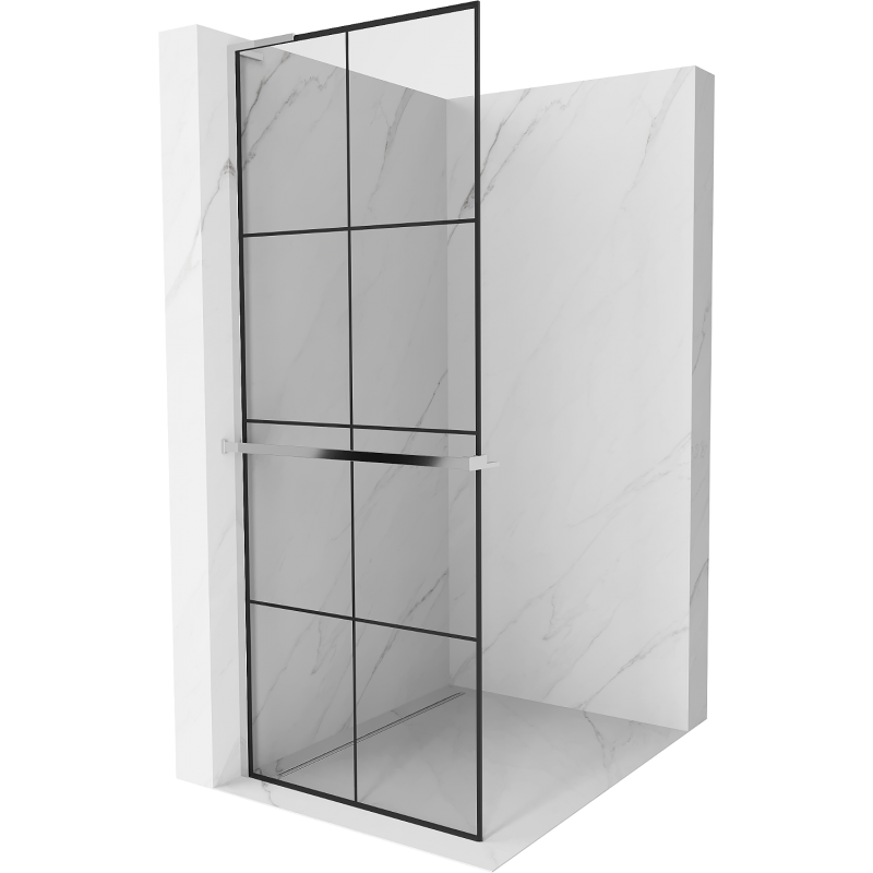 Mexen Kioto+ L sprchová stěna s policí Walk-in 70 x 200 cm, černá mřížka, chrom - 800-070-123-01-77