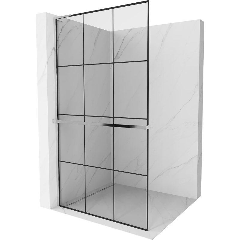 Mexen Kioto+ L sprchová stěna s policí Walk-in 120 x 200 cm, černá mřížka, chrom - 800-120-123-01-77