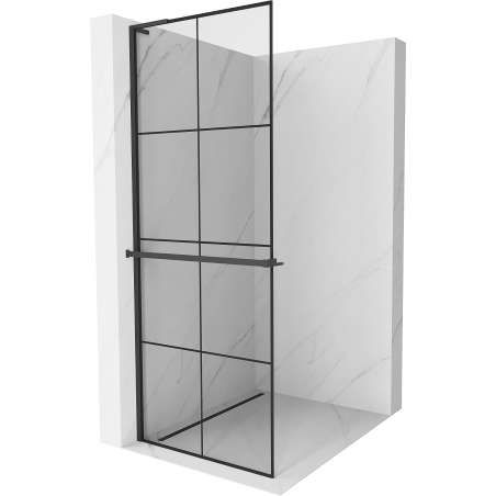 Mexen Kioto+ L sprchová stěna s poličkou Walk-in 80 x 200 cm, černá mřížka, černá - 800-080-123-70-77