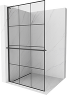 Mexen Kioto+ L sprchová stěna s poličkou Walk-in 120 x 200 cm, černá mřížka, černá - 800-120-123-70-77