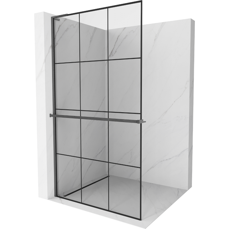 Mexen Kioto+ L sprchová zástěna s poličkou Walk-in 120 x 200 cm, černá mřížka, kartáčovaný Gun Gray - 800-120-123-66-77