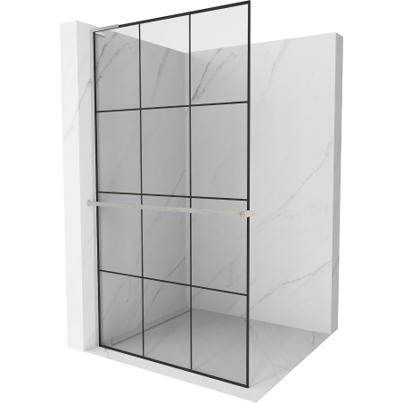 Mexen Kioto+ L sprchová stěna s poličkou Walk-in 120 x 200 cm, černá mřížka, kartáčovaný nikl - 800-120-123-97-77