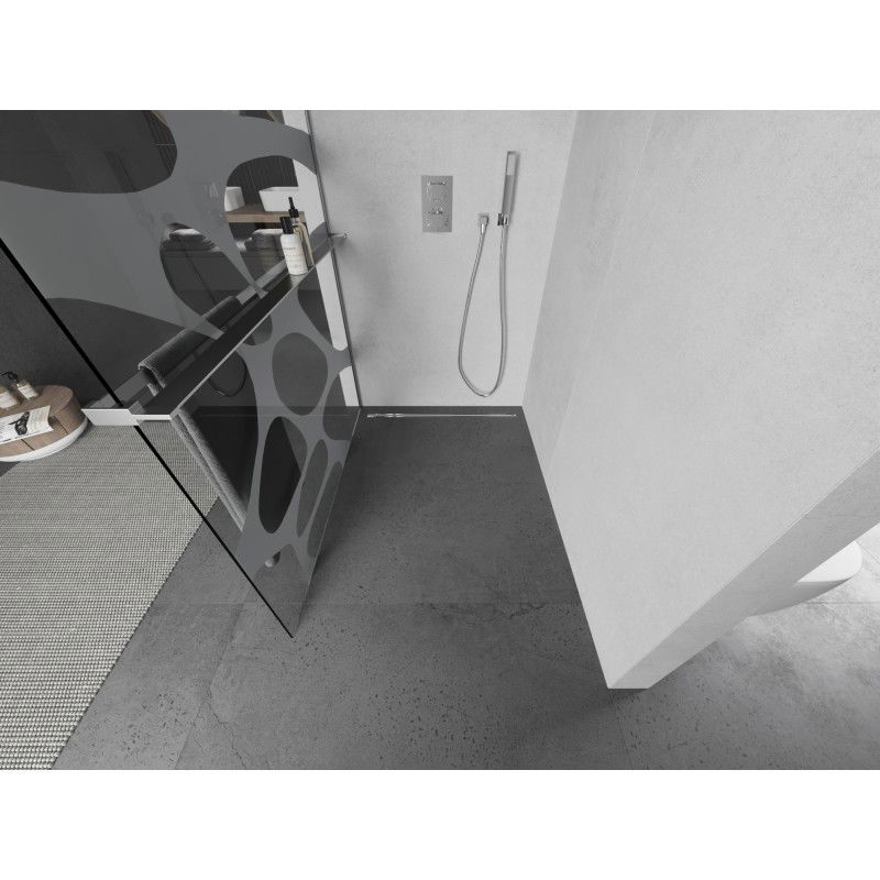 Mexen Kioto+ L sprchová stěna s poličkou Walk-in 120 x 200 cm, bílá vlna, chrom - 800-120-123-01-97