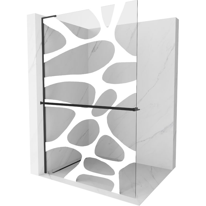 Mexen Kioto+ L sprchová stěna s policí Walk-in 120 x 200 cm, bílá vlna, černá - 800-120-123-70-97