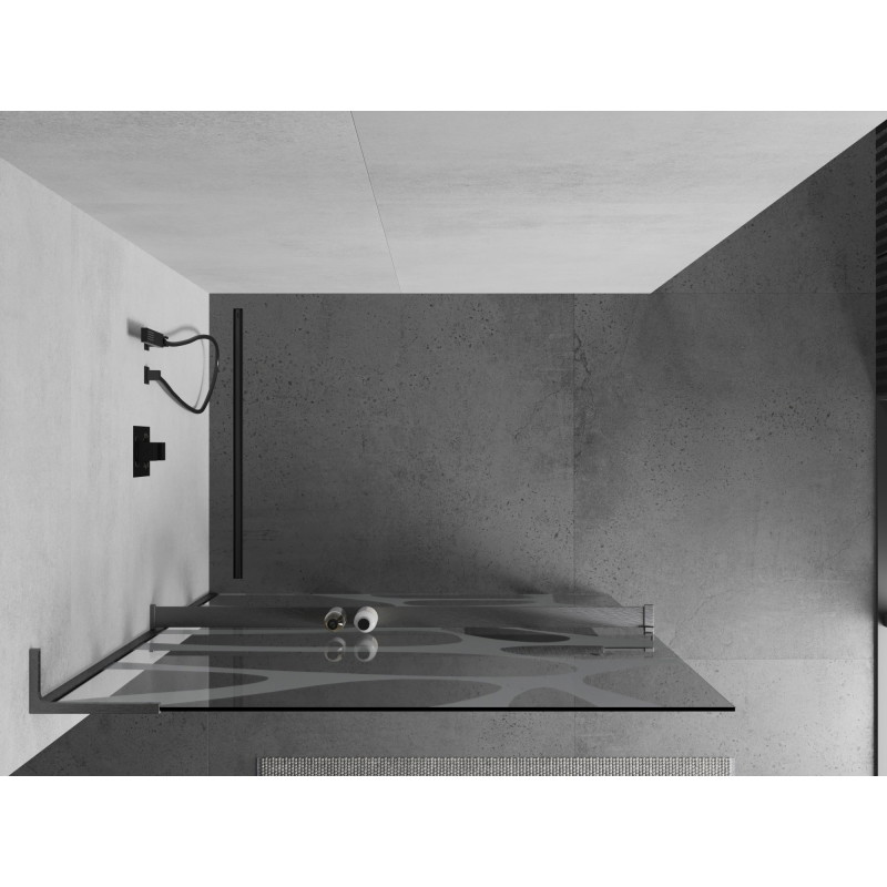 Mexen Kioto+ L sprchová stěna s policí Walk-in 100 x 200 cm, bílá vlna, gun gray kartáčovaný - 800-100-123-66-97