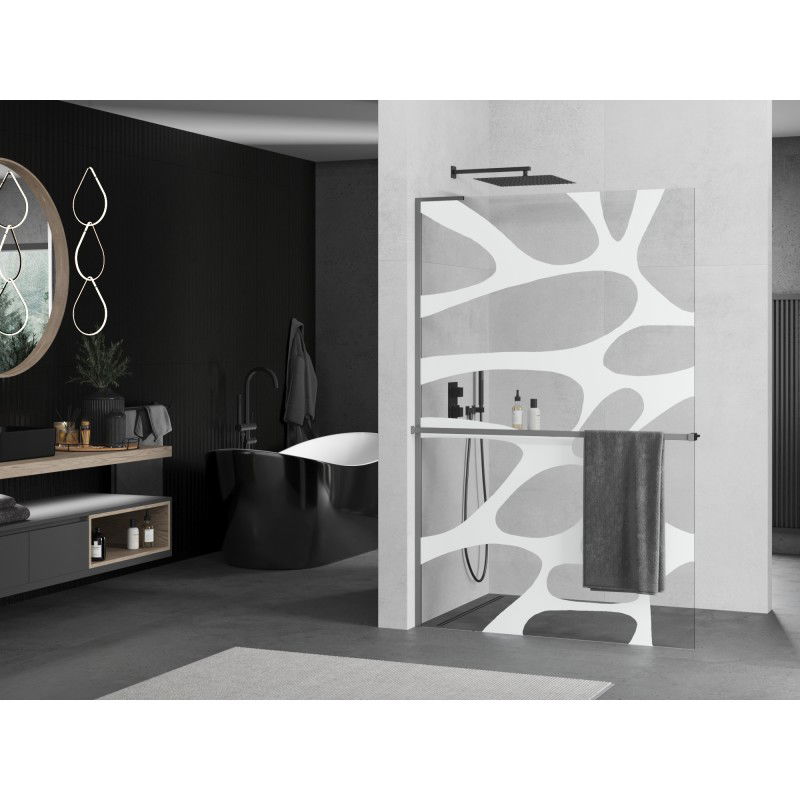 Mexen Kioto+ L panel sprchy se stěnou Walk-in 70 x 200 cm, bílá vlna, gun metal - 800-070-123-95-97