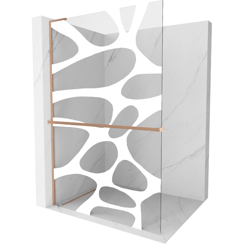 Mexen Kioto+ L sprchová stěna s poličkou Walk-in 90 x 200 cm, bílá vlna, kartáčovaný měď - 800-090-123-65-97