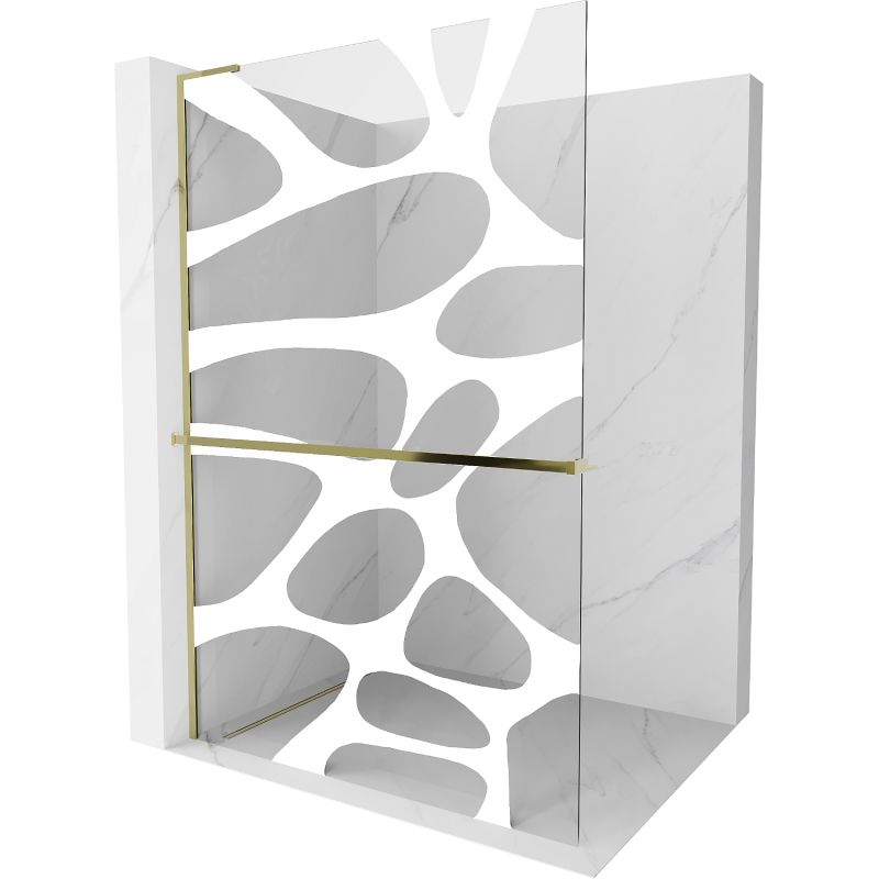 Mexen Kioto+ L sprchová stěna s policí Walk-in 70 x 200 cm, bílá vlna, zlatá - 800-070-123-50-97