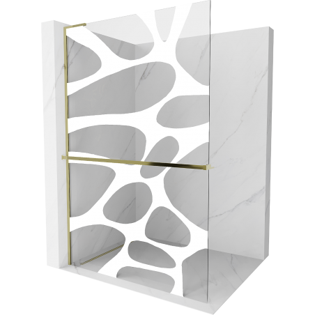 Mexen Kioto+ L sprchová stěna s policí Walk-in 120 x 200 cm, bílá vlna, zlatá - 800-120-123-50-97