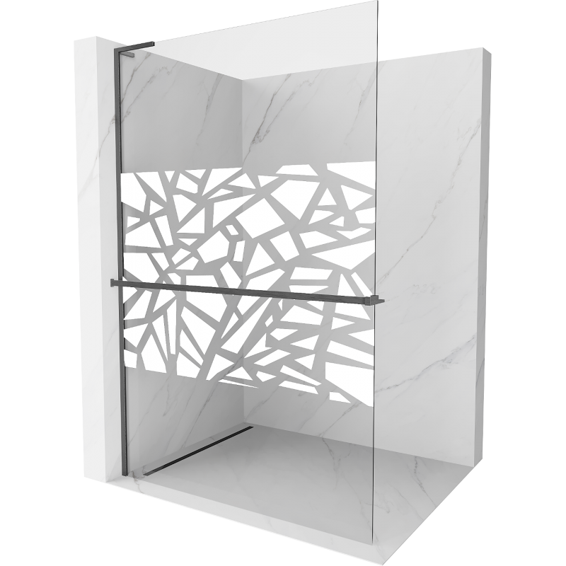 Mexen Kioto+ L sprchová stěna s policí Walk-in 110 x 200 cm, bílý vzor, gun gray kartáčovaný - 800-110-123-66-85