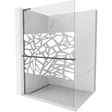 Mexen Kioto+ L sprchová stěna s policí Walk-in 110 x 200 cm, bílý vzor, gun gray kartáčovaný - 800-110-123-66-85