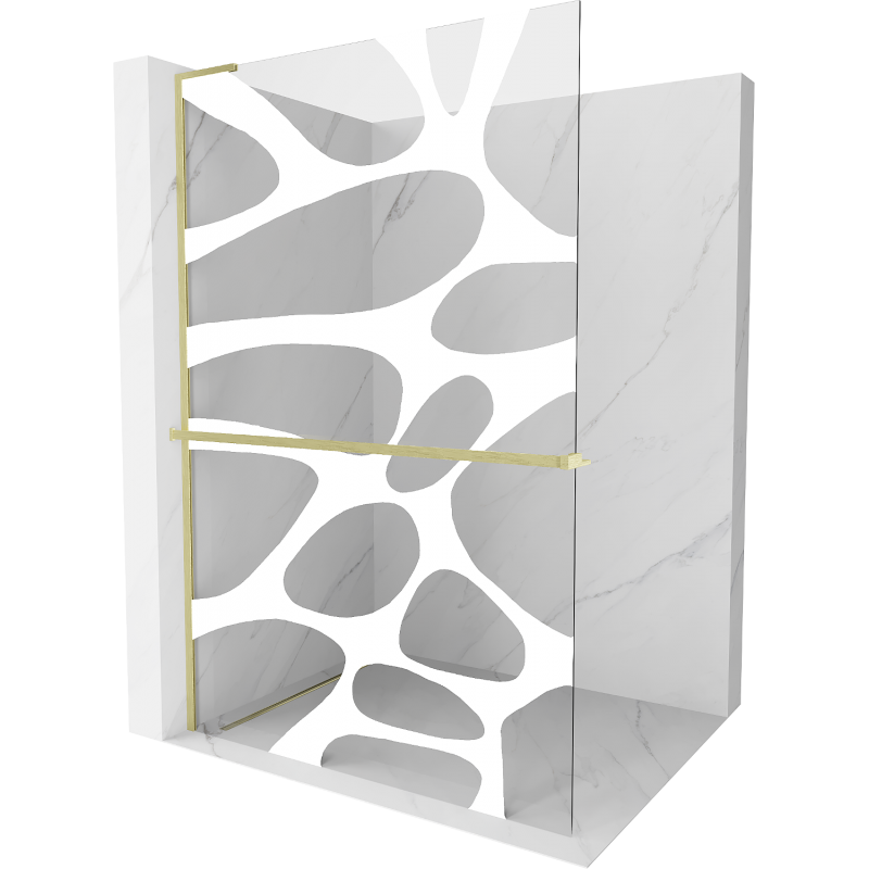 Mexen Kioto+ L sprchová stěna s policí Walk-in 80 x 200 cm, bílá vlna, zlatá kartáčovaná - 800-080-123-55-97