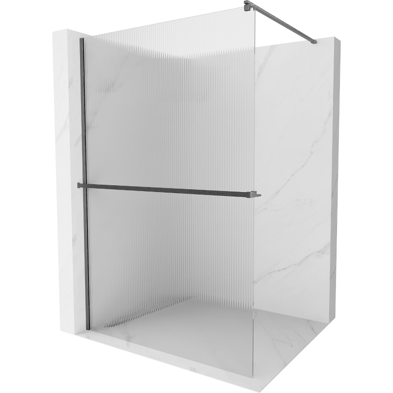 Mexen Kioto+ sprchová stěna s policí Walk-in 110 x 200 cm, proužky, kartáčovaná gun gray - 800-110-121-66-09