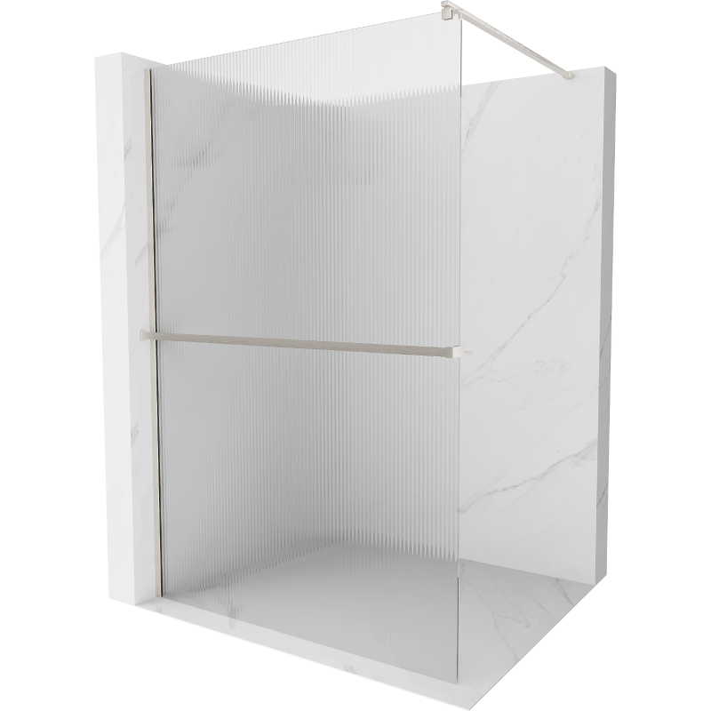 Mexen Kioto+ sprchová stěna s policí Walk-in 70 x 200 cm, proužky, kartáčovaný nikl - 800-070-121-97-09