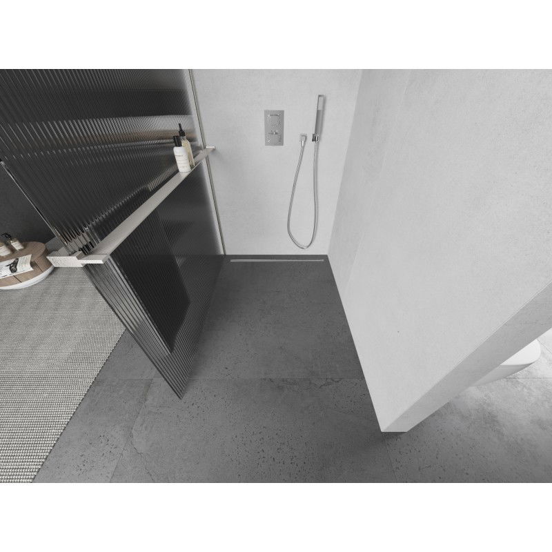 Mexen Kioto+ sprchová stěna s poličkou Walk-in 90 x 200 cm, pruhy, kartáčovaný nikl - 800-090-121-97-09