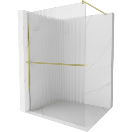 Mexen Kioto+ sprchová zástěna s policí Walk-in 100 x 200 cm, pruhy, zlatá kartáčovaná - 800-100-121-55-09