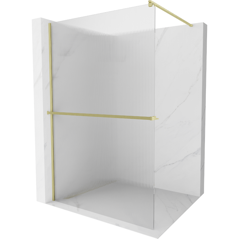 Mexen Kioto+ sprchová stěna s policí Walk-in 140 x 200 cm, pruhovaná, zlatá kartáčovaná - 800-140-121-55-09