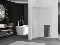 Mexen Kioto+ L sprchová stěna s policí Walk-in 90 x 200 cm, pruhy, bílá - 800-090-123-20-09