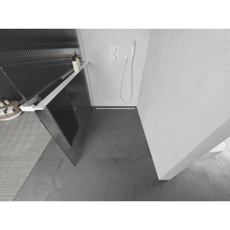 Mexen Kioto+ L sprchová stěna s poličkou Walk-in 100 x 200 cm, proužky, bílá - 800-100-123-20-09