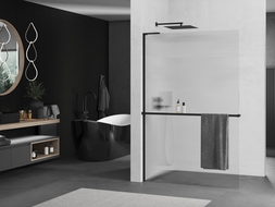 Mexen Kioto+ L sprchová stěna s poličkou Walk-in 110 x 200 cm, pruhy, černá - 800-110-123-70-09