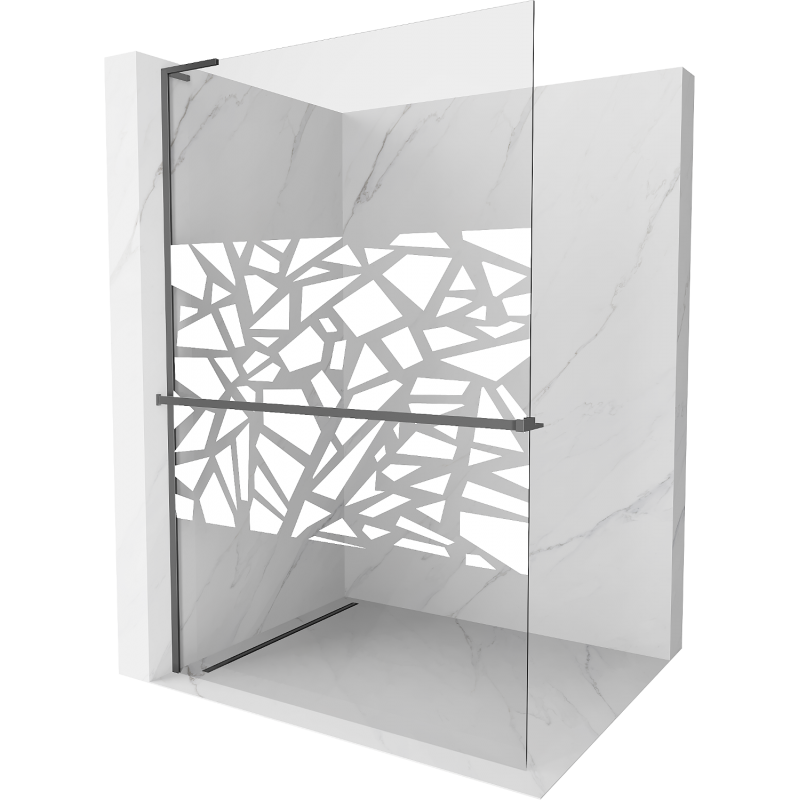 Mexen Kioto+ L sprchová stěna s poličkou Walk-in 70 x 200 cm, bílý vzor, gun metal - 800-070-123-95-85