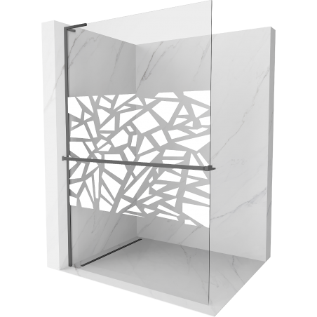 Mexen Kioto+ L sprchová stěna s poličkou Walk-in 70 x 200 cm, bílý vzor, gun metal - 800-070-123-95-85