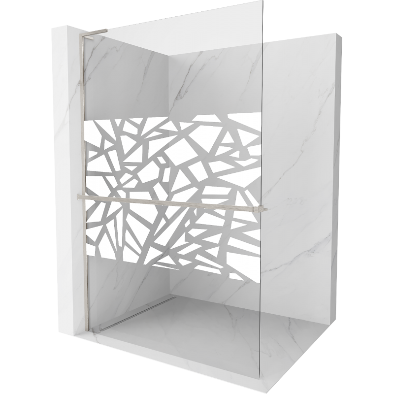 Mexen Kioto+ L sprchová stěna s policí Walk-in 110 x 200 cm, bílý vzor, kartáčovaný nikl - 800-110-123-97-85