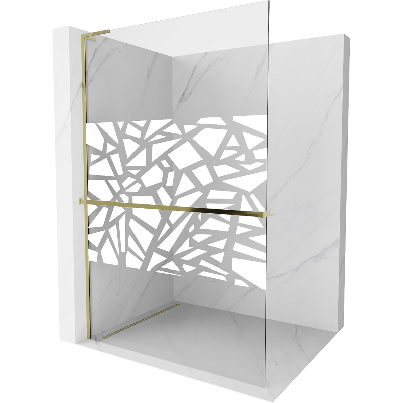 Mexen Kioto+ L sprchová zástěna s poličkou Walk-in 110 x 200 cm, bílý vzor, zlatá - 800-110-123-50-85