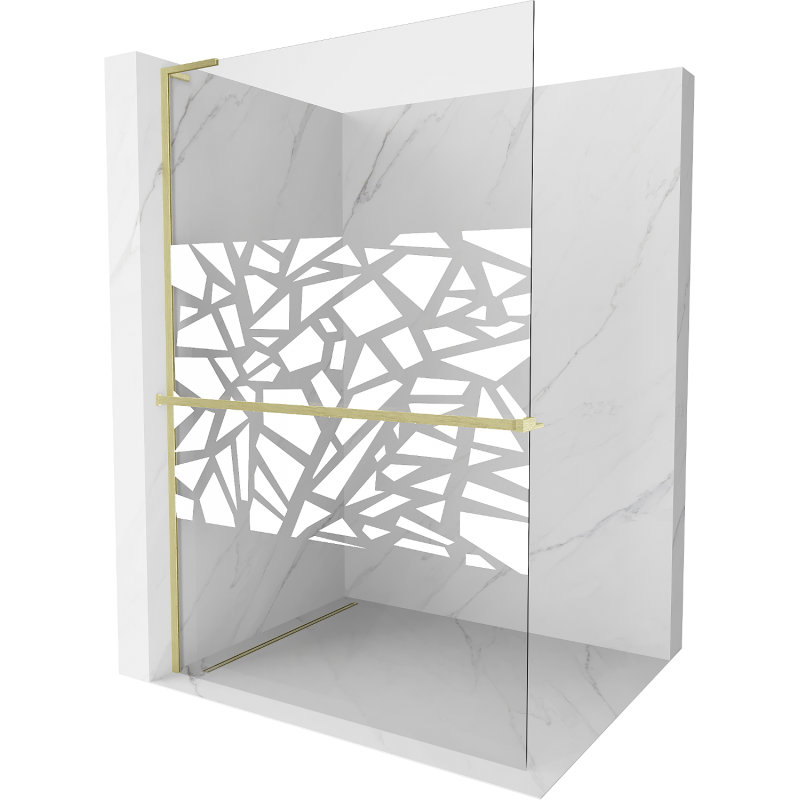 Mexen Kioto+ L sprchová stěna s policí Walk-in 120 x 200 cm, bílý vzor, zlatý kartáčovaný - 800-120-123-55-85