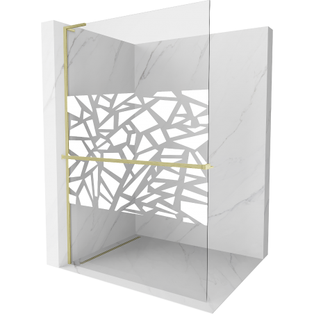 Mexen Kioto+ L sprchová stěna s policí Walk-in 120 x 200 cm, bílý vzor, zlatý kartáčovaný - 800-120-123-55-85