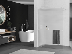 Mexen Kioto+ sprchová stěna s policí Walk-in 120 x 200 cm, proužky, bílá - 800-120-121-20-09