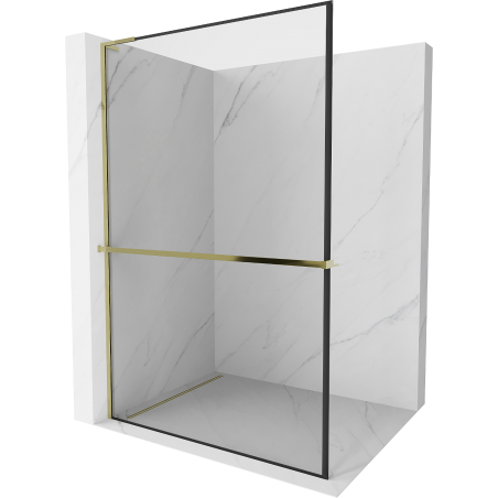 Mexen Kioto+ L sprchová stěna s policí Walk-in 100 x 200 cm, černý rám, zlatá - 800-100-123-50-70