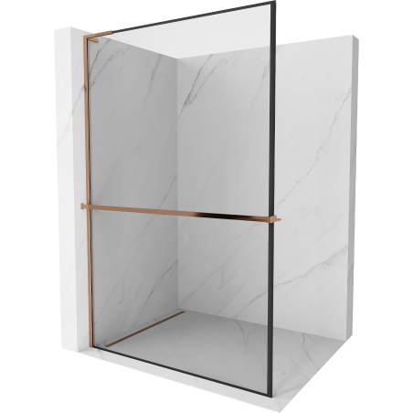 Mexen Kioto+ L sprchová stěna s poličkou Walk-in 60 x 200 cm, černý rám, růžové zlato - 800-060-123-60-70