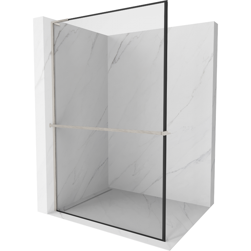 Mexen Kioto+ L sprchová stěna s poličkou Walk-in 90 x 200 cm, černý rámeček, kartáčovaný nikl - 800-090-123-97-70