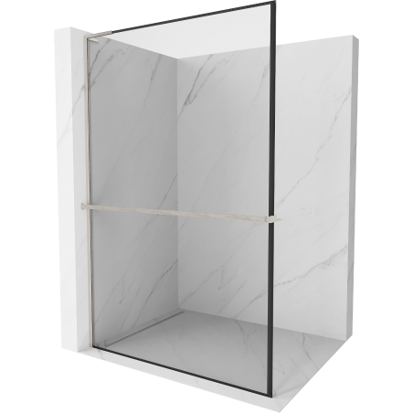 Mexen Kioto+ L sprchová stěna s poličkou Walk-in 90 x 200 cm, černý rámeček, kartáčovaný nikl - 800-090-123-97-70