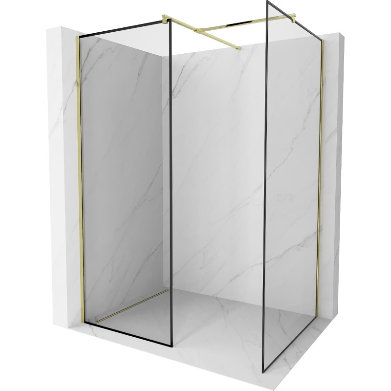 Mexen Kioto Sprchová stěna Walk-in 80 x 80 cm, černý rám, zlatá - 800-080-202-50-70-080