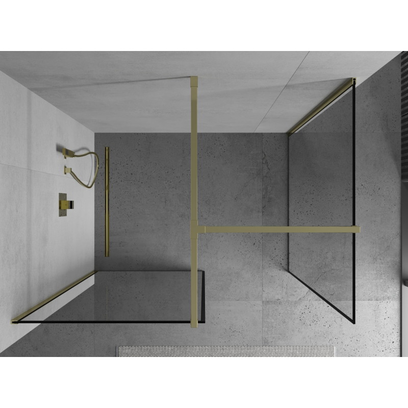 Mexen Kioto Sprchová stěna Walk-in 80 x 80 cm, černý rám, zlatá - 800-080-202-50-70-080