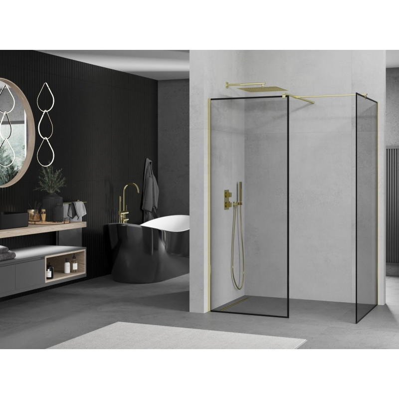 Mexen Kioto Sprchová stěna Walk-in 80 x 80 cm, černý rám, zlatá - 800-080-202-50-70-080