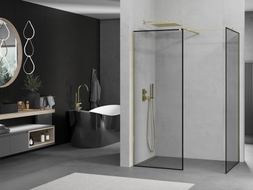 Mexen Kioto Sprchová stěna Walk-in 80 x 80 cm, černý rám, zlatá - 800-080-202-50-70-080