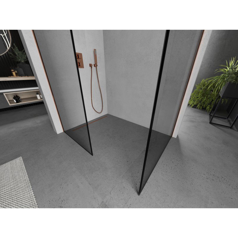 Mexen Kioto sprchová stěna Walk-in 90 x 70 cm, černý rám, růžové zlato - 800-090-202-60-70-070