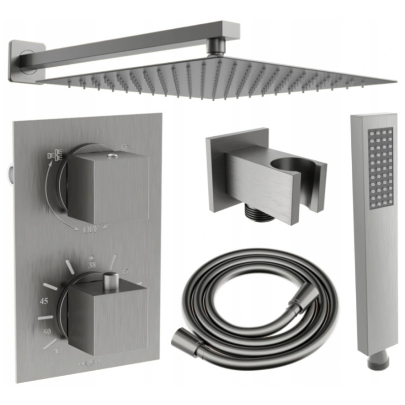 Mexen Cube DR02 podomítkový sprchový set s hlavovou sprchou 30 cm, gun gray kartáčovaný - 77502DR0230-66